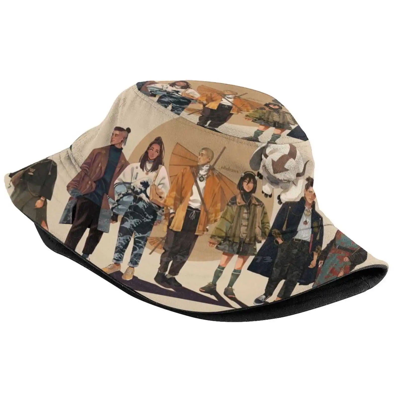 The Last Airbender - Atla - The Gaang Au With The Smart Casual Outfits Print Bucket Hats Sun Cap Atla The Last Air Bender Gaang