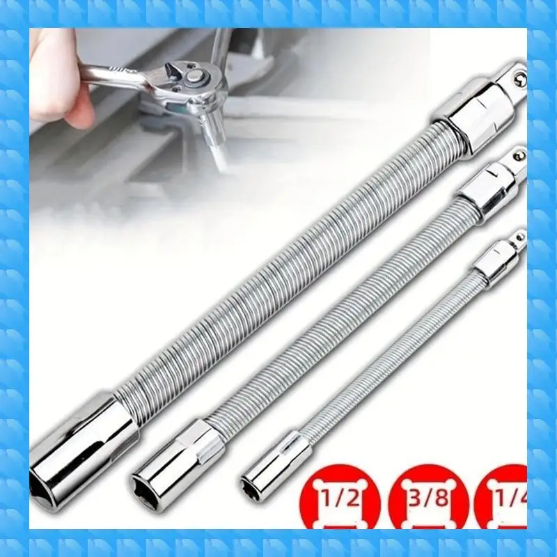 ETRT Universal Electric Wrench Socket 3 Counts Bendable Flexible Shaft Steel Bit For Electric Drill 1/4 3/8 1/2 Sizes