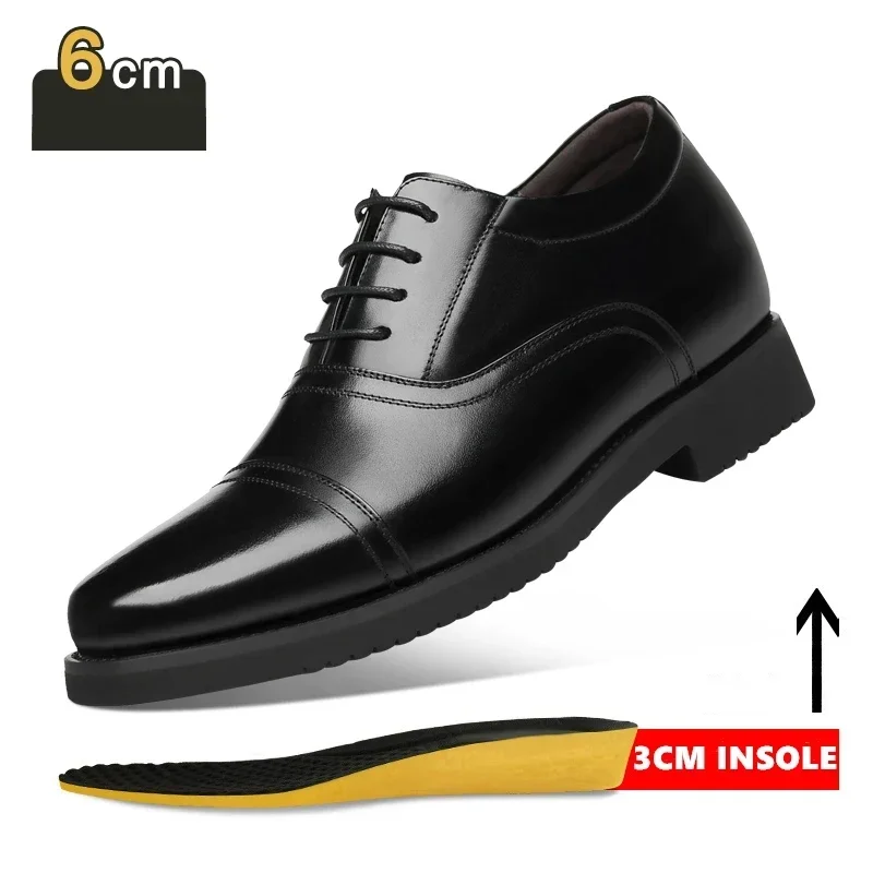 Chaussures formelles à élévateur pour hommes, chaussures provoqué Oxfords, chaussures d'affaires classiques, chaussures de luxe trempées, recommandé pour augmenter, 3 cm, 6/8 cm