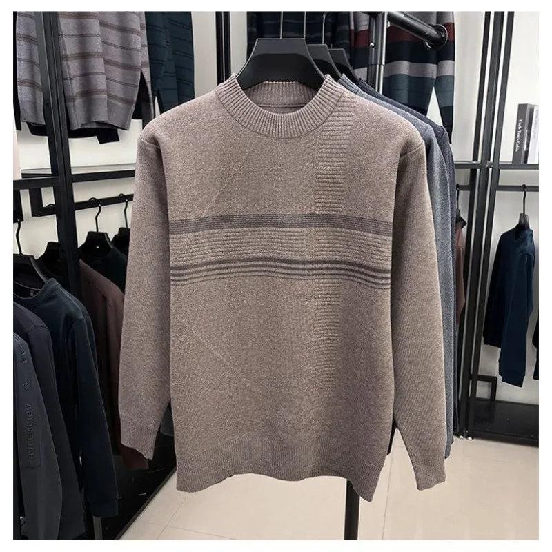 

Вязаный утолщенный свитер, мужской осенне-зимний однотонный пуловер с круглым вырезом и длинными рукавами, модный повседневный топ с круглым вырезом