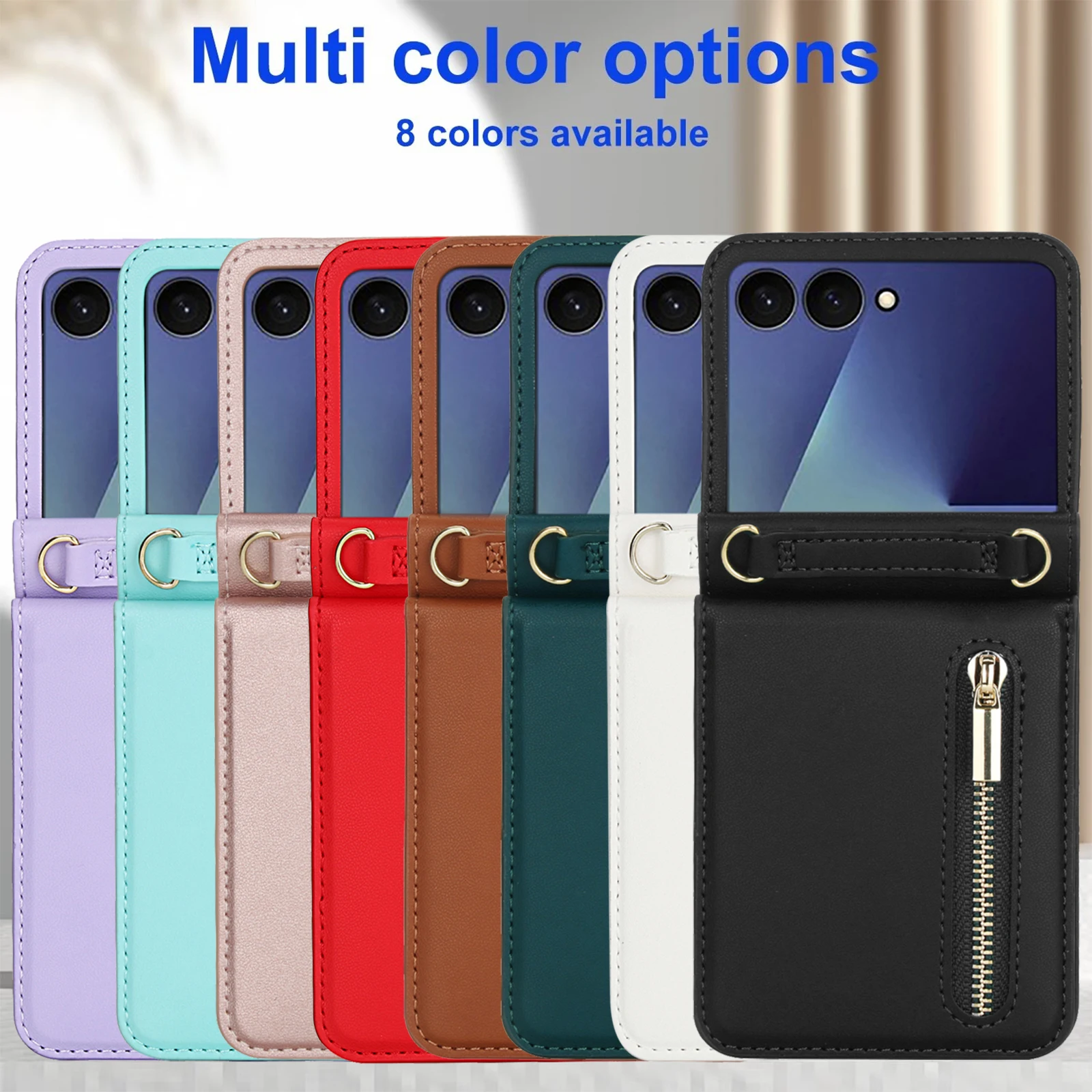 Crossbody Lanyard Zipper Leather Wallet Phone Case For Samsung Galaxy Z Flip 8 7 6 5 4 3 5G Shockproof Back Cover Accessories