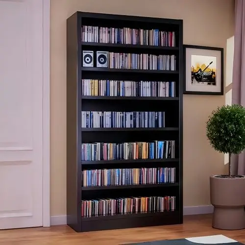55" Media Storage Cabinet, Metal CD Storage Rack with 6 Adjustable Shelves, Large DVD Storage Shelf Rack for Living