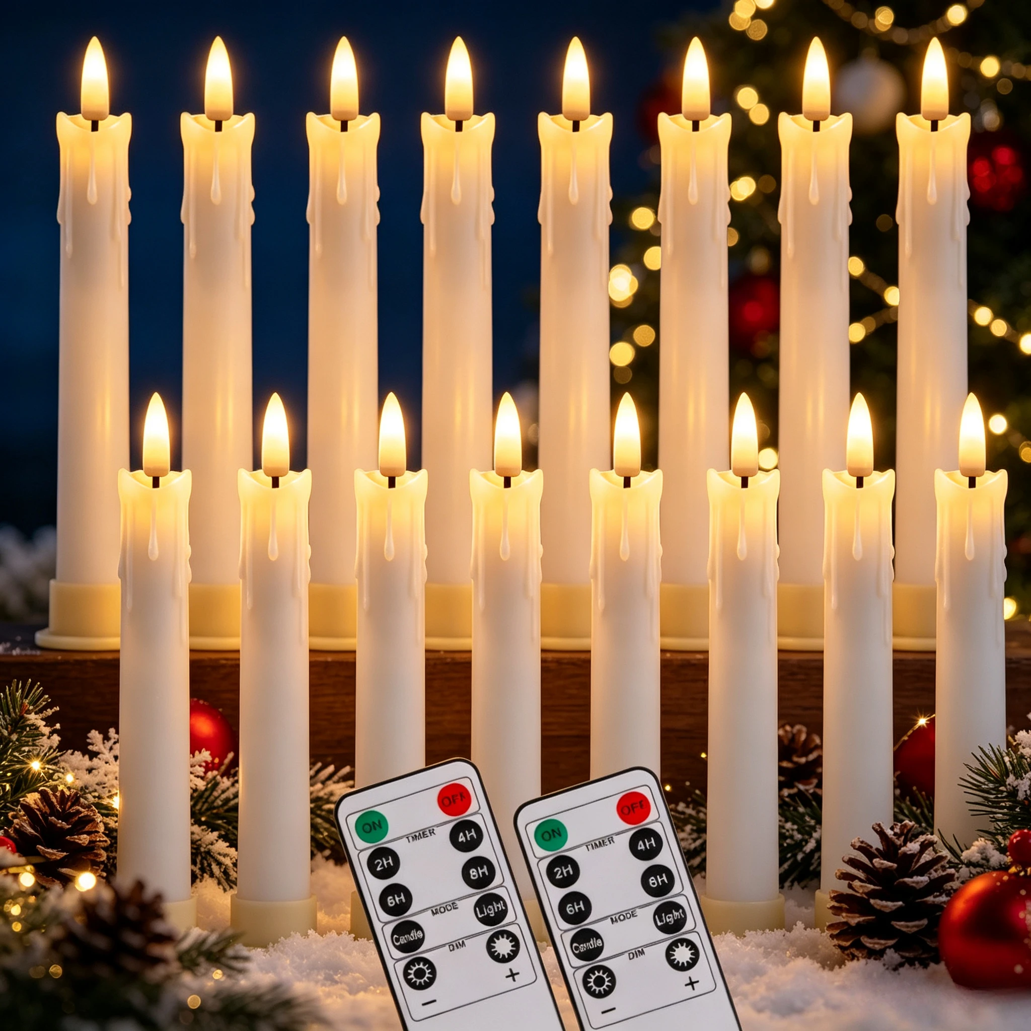 6.6inch LED Flameless Taper Candles with Remote Flickering CandleSticks Plastic Window Candles for Halloween Christmas Wedding Home Party Decor