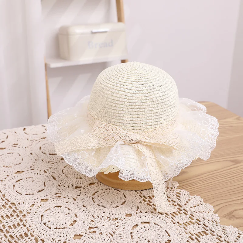 Children Cute Fashion Lace Fashion Princess Bow Girl Summer Outing Sun Protection Breathable Straw Fisherman Hat