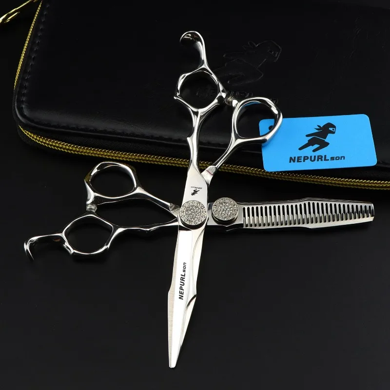 

Nepurlson 6 Inch Hairdressing Scissors 440C Professional Barbers Cutting Scissors Thinning Shears Hair Scissors