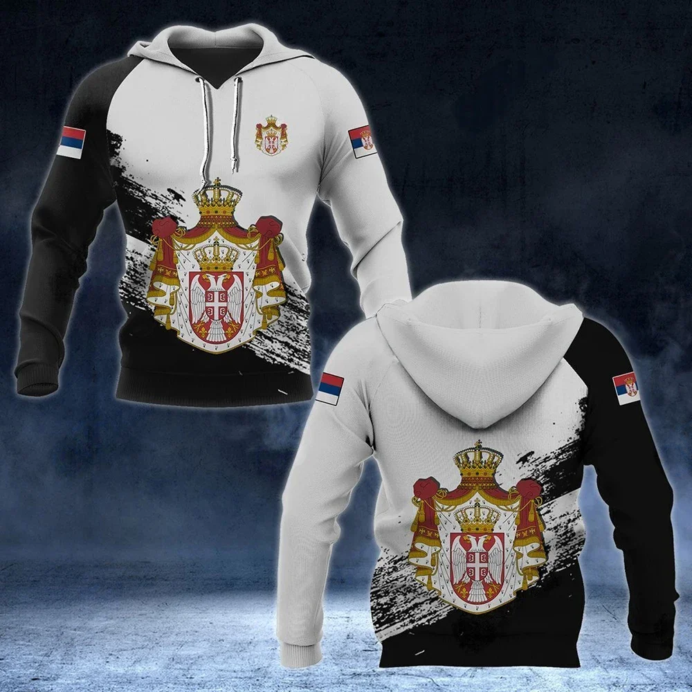 Serbian Men's Hoodie Autumn Long-sleeved Pullover Hooded Top Serbian Flag Print Oversized Men's Clothing Hoodie For Men