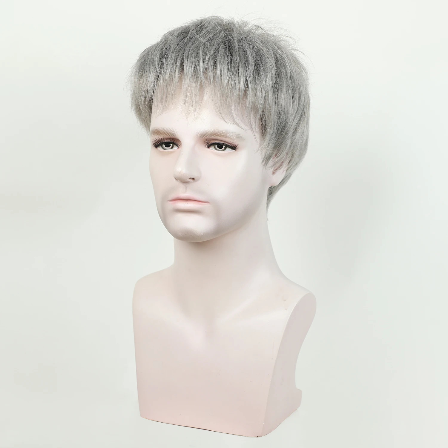 Parrucche sintetiche corte moda uomo con frangia colore grigio naturale resistente al calore capelli nonno parrucca da festa quotidiana grigio