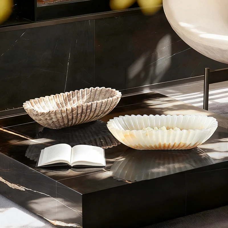 Vento natural mármore artesanal escultura placa de frutas modelo sala estar entrada homestay armazenamento decorativo prato frutas