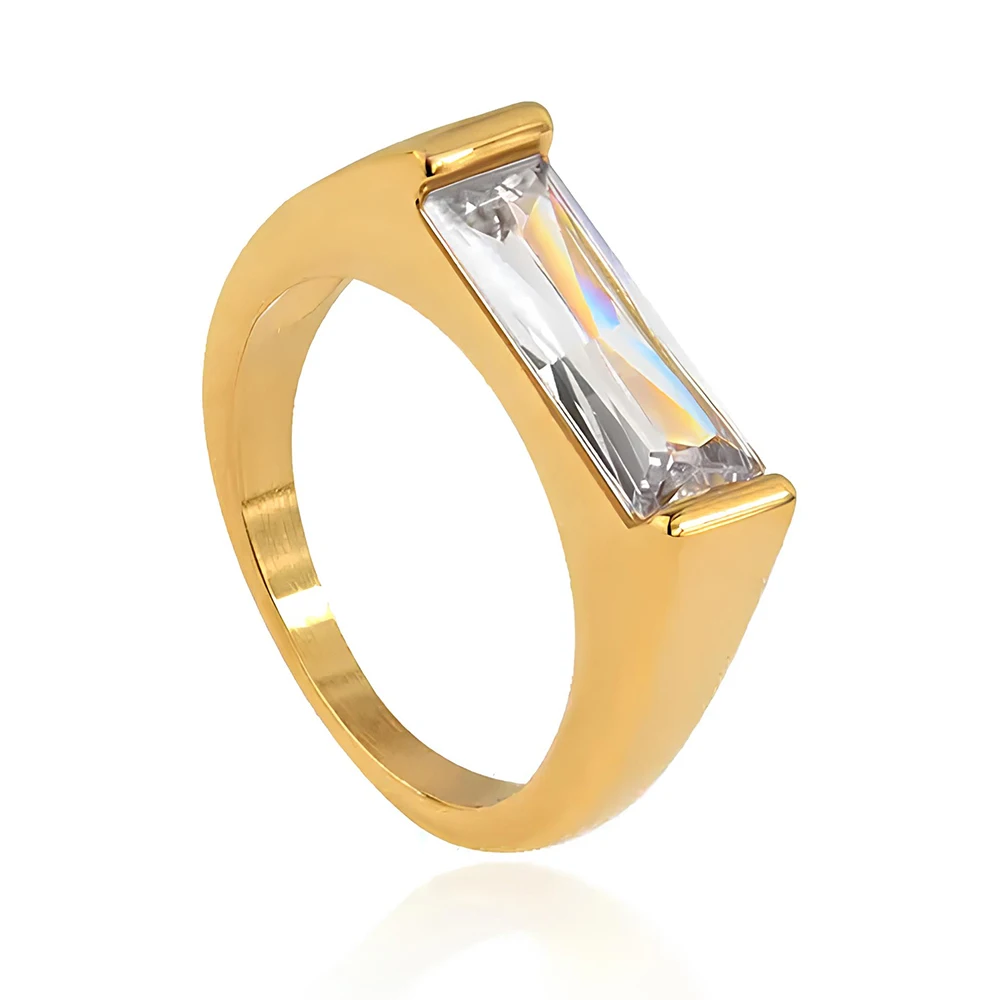 Minimalistischer rechteckiger Zirkonia-Ring für Frauen, einzigartiger moderner modischer Edelstahl-Schmuck, luxuriöses Gefühl, modische Geschenke