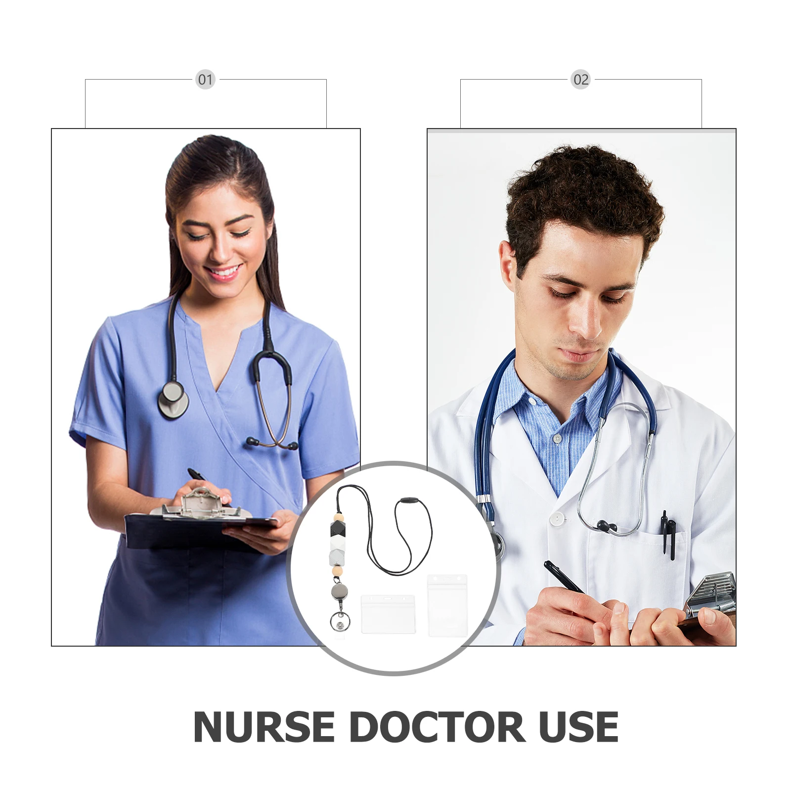 

1 Set Name Holder Clear Lanyard Id Card Holder For School Office Medical Use Detachable Lanyard Badge Sleeve Transparent