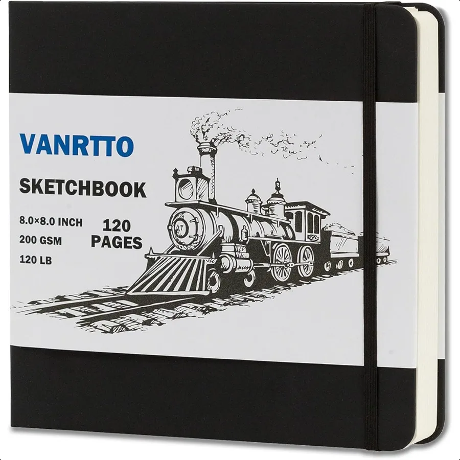 ハードカバー-スケッチブック-正方形スケッチブック-120lb-200gsm-厚紙-120ページ-60枚-スケッチパッド-大人用