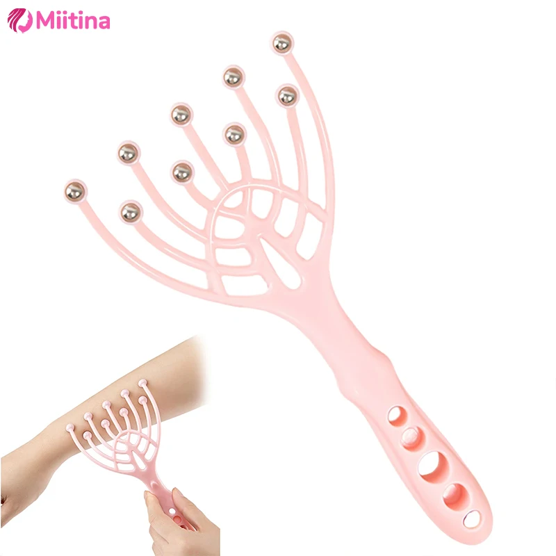 Head Massager Scalp 9 Claws Neck Comb Roller 9 Finger Steel Ball Hand Held Relax Spa Hair Care Scalp Waist Massage Relaxation