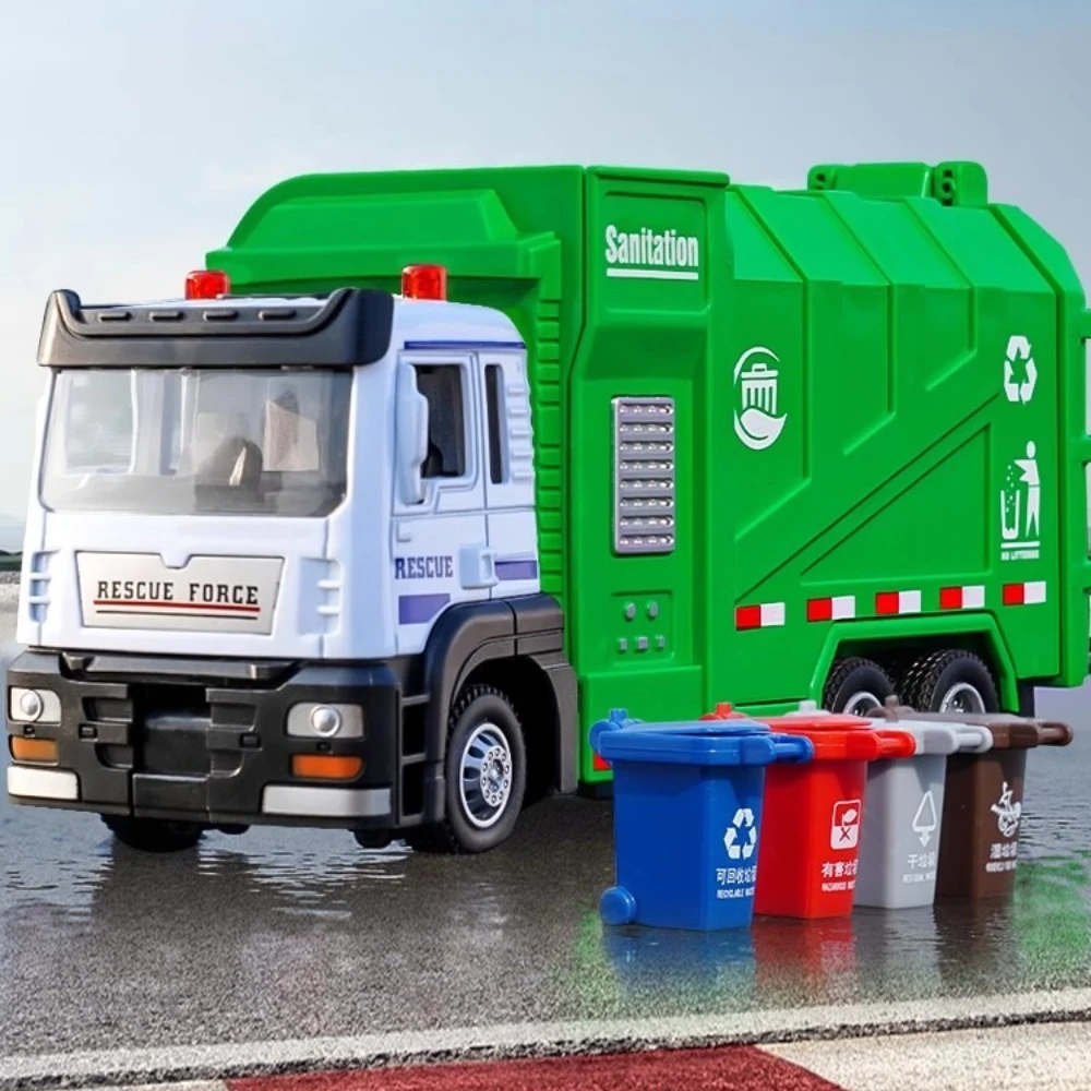 1:50 Müll Auto Erweiterte Muldenkipper Modell Spielzeug Sound Licht Zurückziehen Türen Geöffnet Miniatur Engineering Fahrzeuge Sammlung Geschenk
