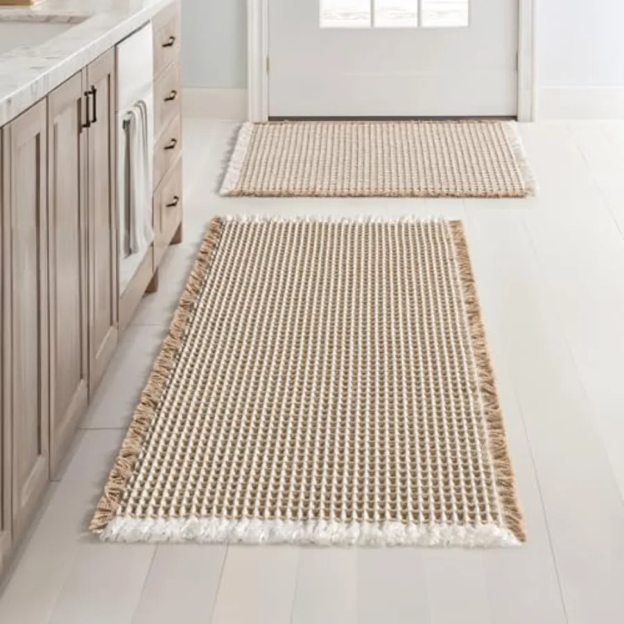 

Set of 2 Bathroom Rugs, Boho Bath Rugs Non Slip Washable, Super Absorbent Bath Mats, Ultra Soft Rubber Backed Shower Mats for B