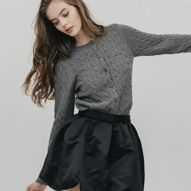 Japanese Style Sweet Flower Bud Skirt Women's High Waist Shiny Satin Fluffy Shorts Ladies Spring and Autumn Solid Color Culottes