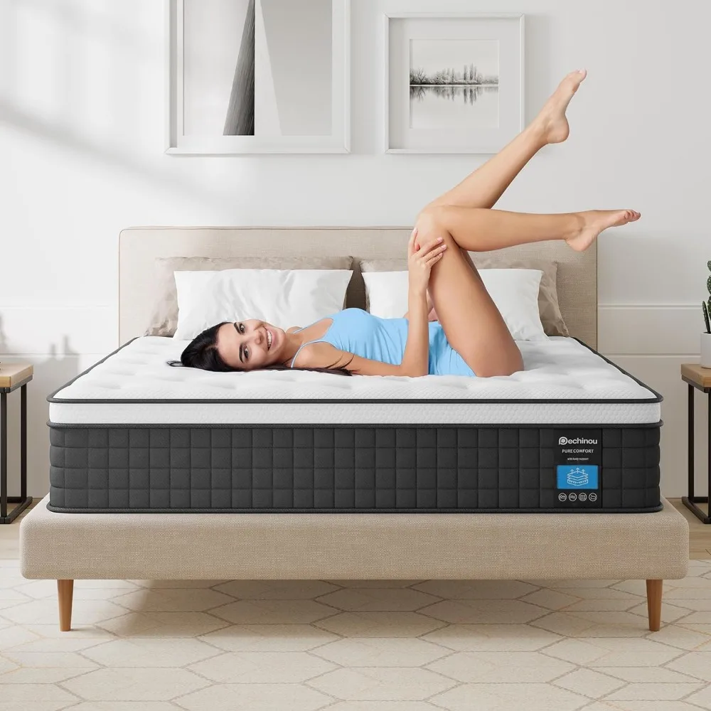 Queen Size Matras, 10 Inch Hybride Matras In Een Doos Met Gel Traagschuim, Rugpijn Verlichting & Koeling, Medium Stevige Ondersteuning