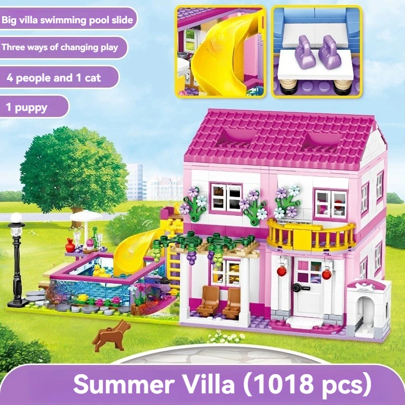 Friends City Series House Summer Holiday Villa Castle Building Blocks Sets Figures Swimming Pool Decor Toys for Kids Girls Gifts