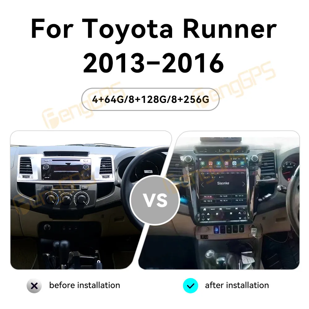 12.1 Inch Android 13 CarPlay Car Radio For Toyota Runner 2013-2016 Touch Screen Multimedia Player GPS Navigation Head Unit DSP