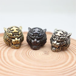Animal Tiger King Head Sculpture Brass EDC Knife Beads DIY Paracord Woven Lanyard Keychain Pendants Jewelry Hangings Accessories