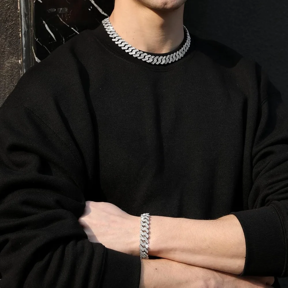ميامي الكوبية ربط سلسلة قلادة للرجال والنساء 12 مللي متر الماس الشق الهيب هوب مجوهرات 18 20 24 بوصة طول #4