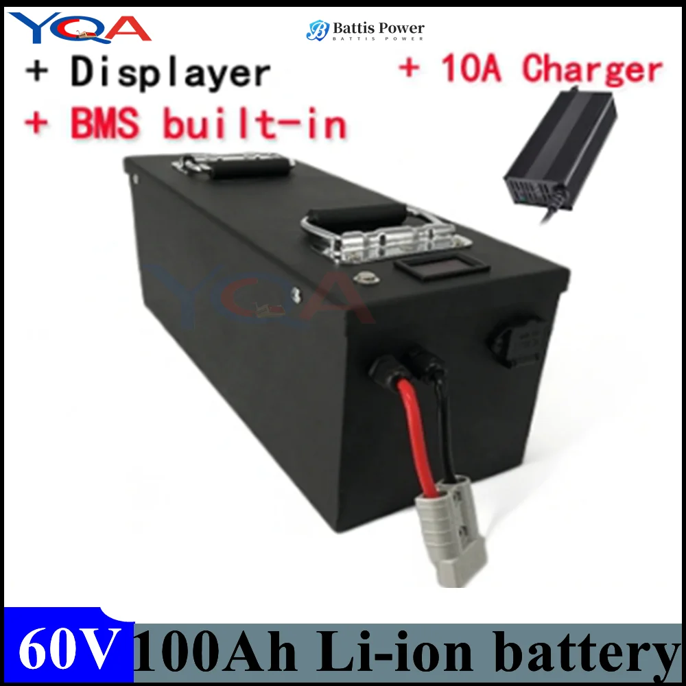 Waterproof 60V 100Ah Li-ion battery with BMS for scooter Forklift sweeper Sightseeing car AGV + 10A charger