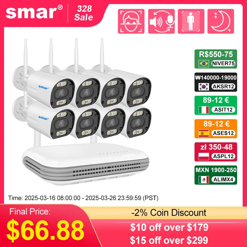 Smar Wireless CCTV System Wifi Camera Kit 5MP HD Security Camera Audio AI Face Detect IP 8CH NVR Video Surveillance Set ICSEE