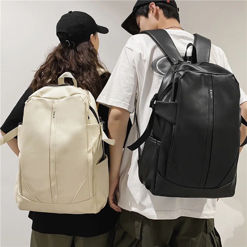 Einfarbig vielseitige weiche Leder Rucksack Unisex Schüler Schult asche große Kapazität Mode trend ige Reise Computer Rucksack