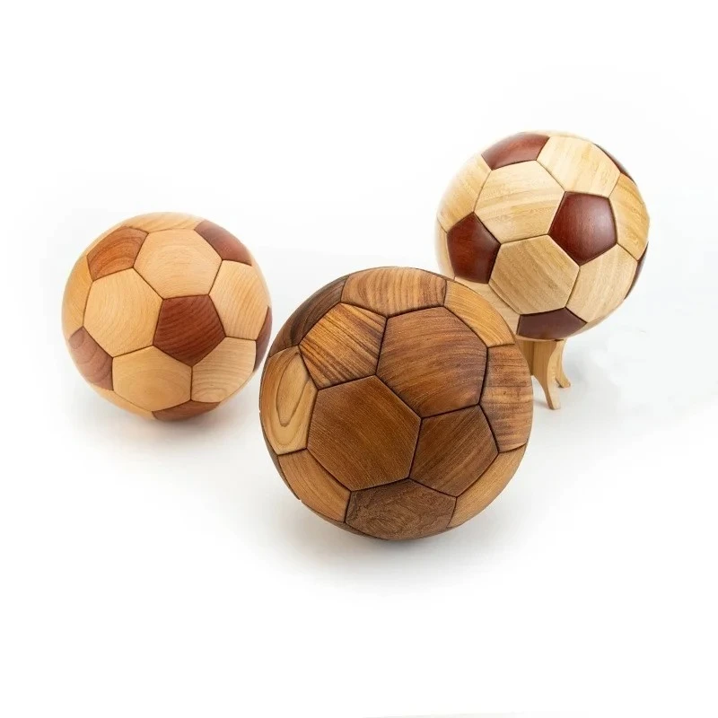 

Wooden handmade bamboo and teak wood puzzle football ornaments football ornament art