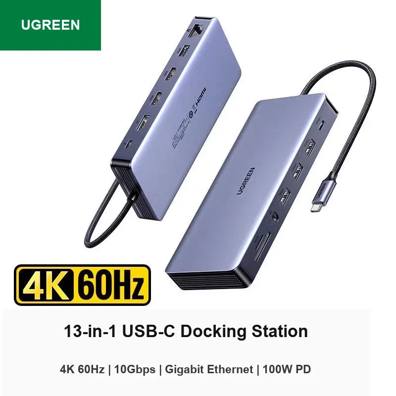 UGREEN CM681 15978 13-in-1 USB C Docking Station Quad Display Dual HDMI DisplayPort 10Gbps USB Gigabit Ethernet 100W PD.