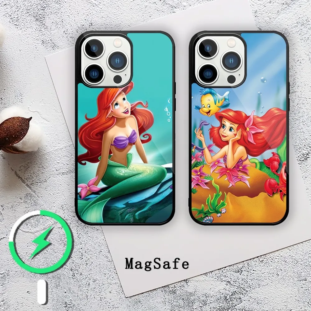 MINISO Disney The Little Mermaid Phone Case For iPhone 11 12 13 14 15 Mini Pro XS Max X S Plus XR Magnetic Attraction Shell