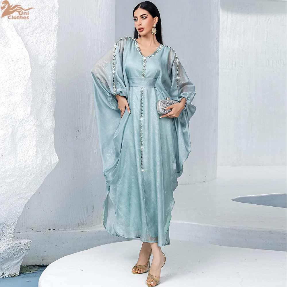 Ramadan Batwing Raso Abaya Damen Dubai Abaya musulmano di lusso per le donne Maxi abito caftano Islam Abbigliamento Caftano Marocain Femme