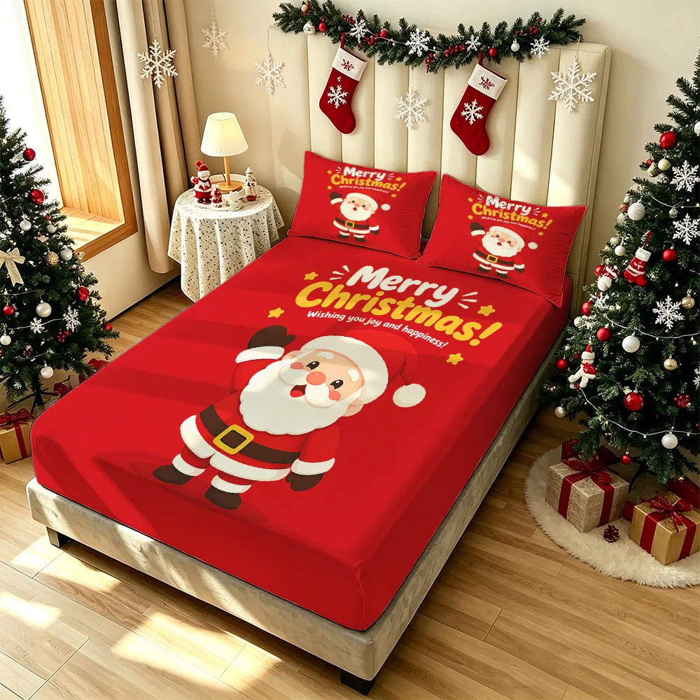 3PCS Santa Claus Merry Christmas Bedding Set Soft Coreless Duvet Cover Plus Two Pillowcases For Bedroom Xmas Festival Home Be