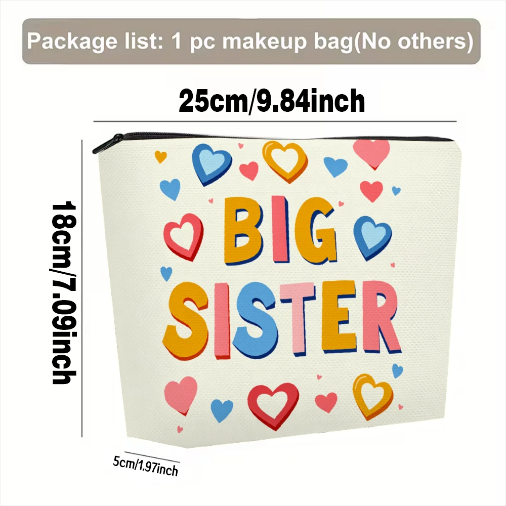 Big Sister Hearts Pattern Print Makeup Bags for Girls Cosmetic Pouch Toiletry Bag Pencil Case Travel Storage