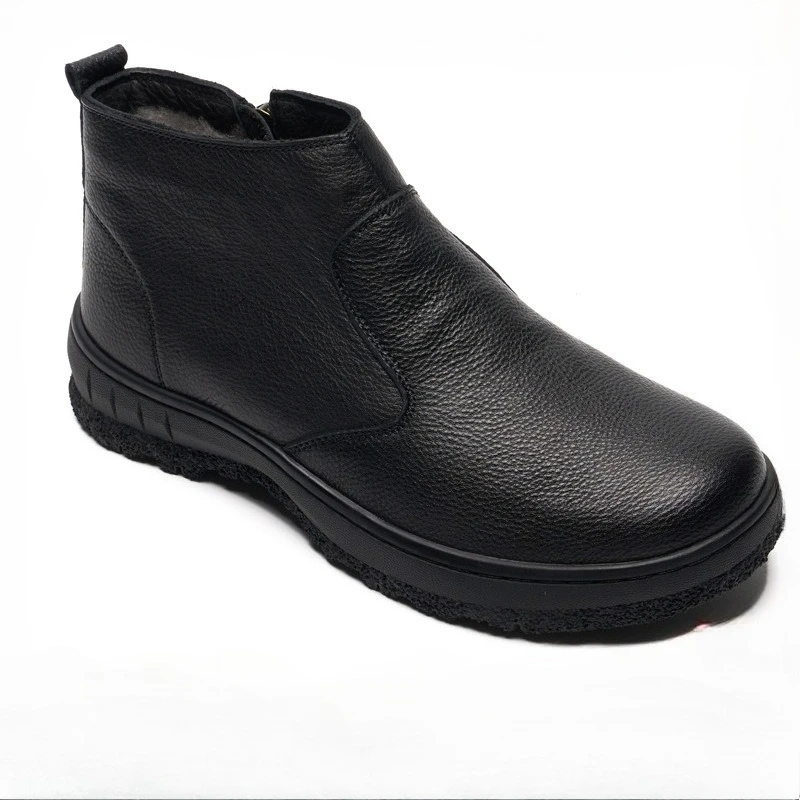 Winter New Men's Chelsea Velvet Thickened Leather Comfortable Warm Short Boots Soft Sole Surface Non-slip and Wear-resistant