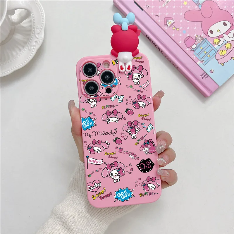 Pink My Melody Cute Cartoon Doll Phone Case For iPhone 11 12 13 14 15 Pro Max Pus X XS XR 15plus With Holder Lanyard Cover