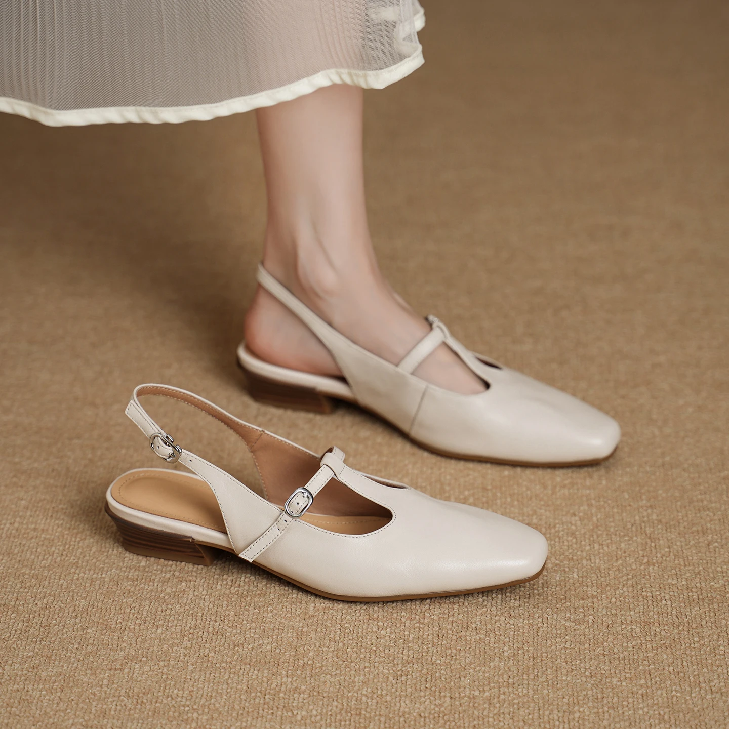 2026 new summer women sandals natural leather 22-25cm cowhide+pigskin square toe ankle-buckle high heel women shoes fashion