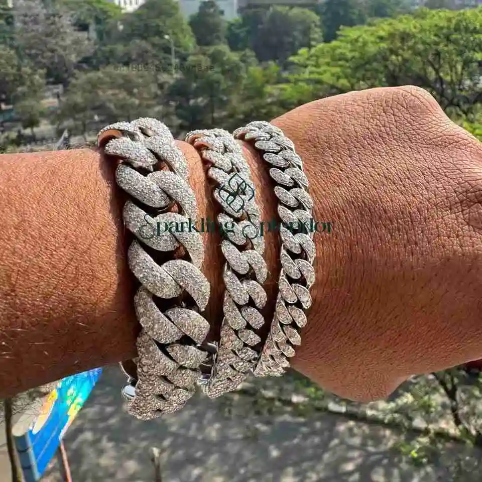 Quality High Solid Cuban Hip Hop Gold Plated 925 Sterling Silver VVS Moissanite Third Party Certified Nickel-Free Iced Bracelet.