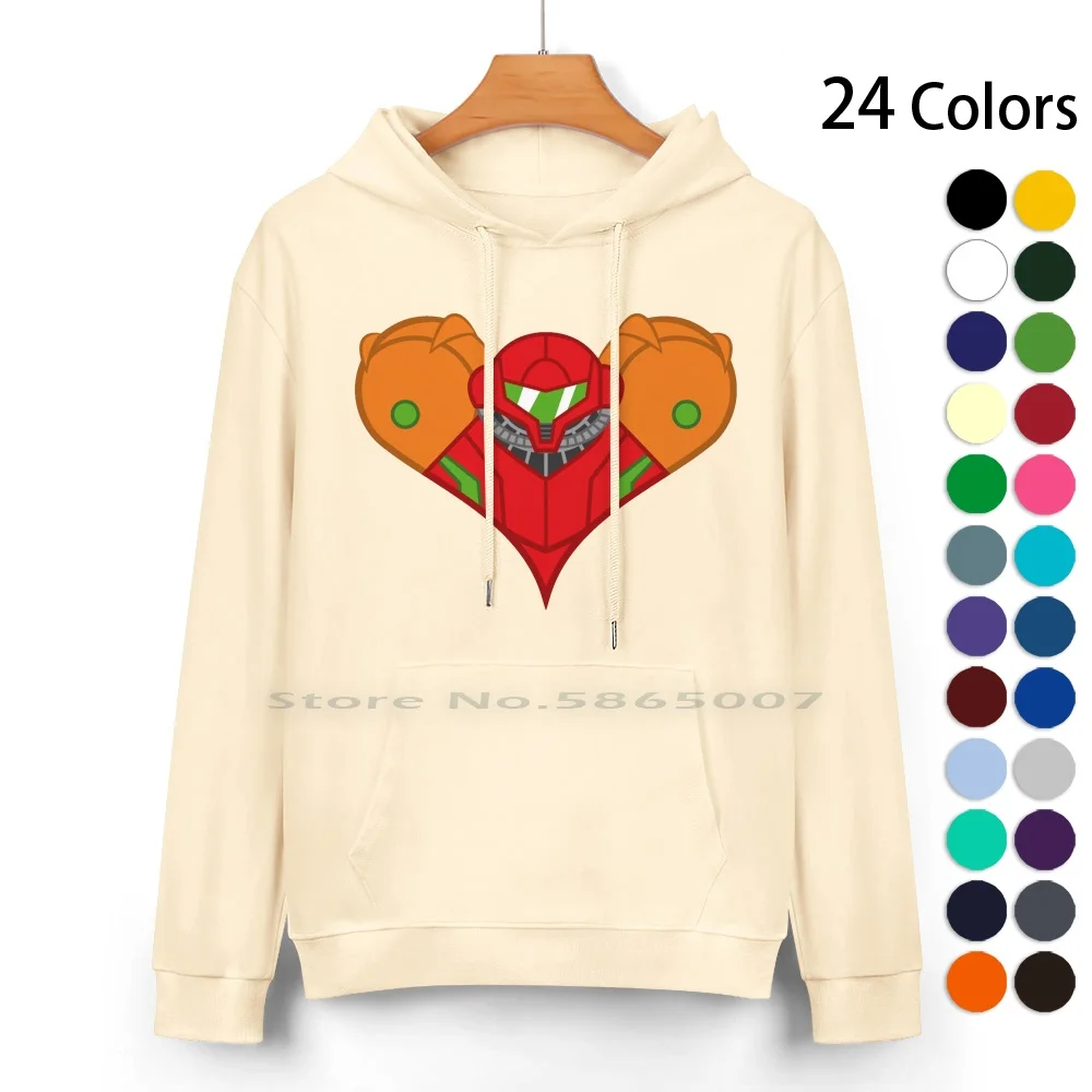 Samus Heart Pure Cotton Hoodie Sweater 24 Colors Samus Aran Super Metroid Metroid Prime Smash Bros St Valentine Heart Love