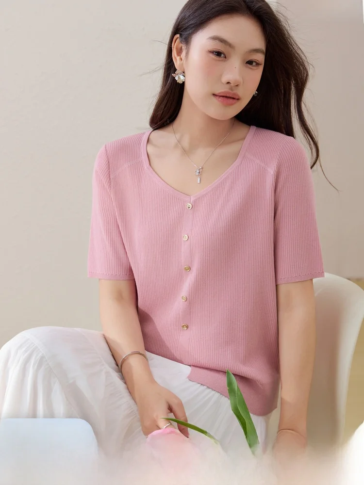 

Heart Collar Knitted Sweater Korean Style Gentle Fashion plus Size Women's Clothing Summer New Arrival Big Size Inner Wear