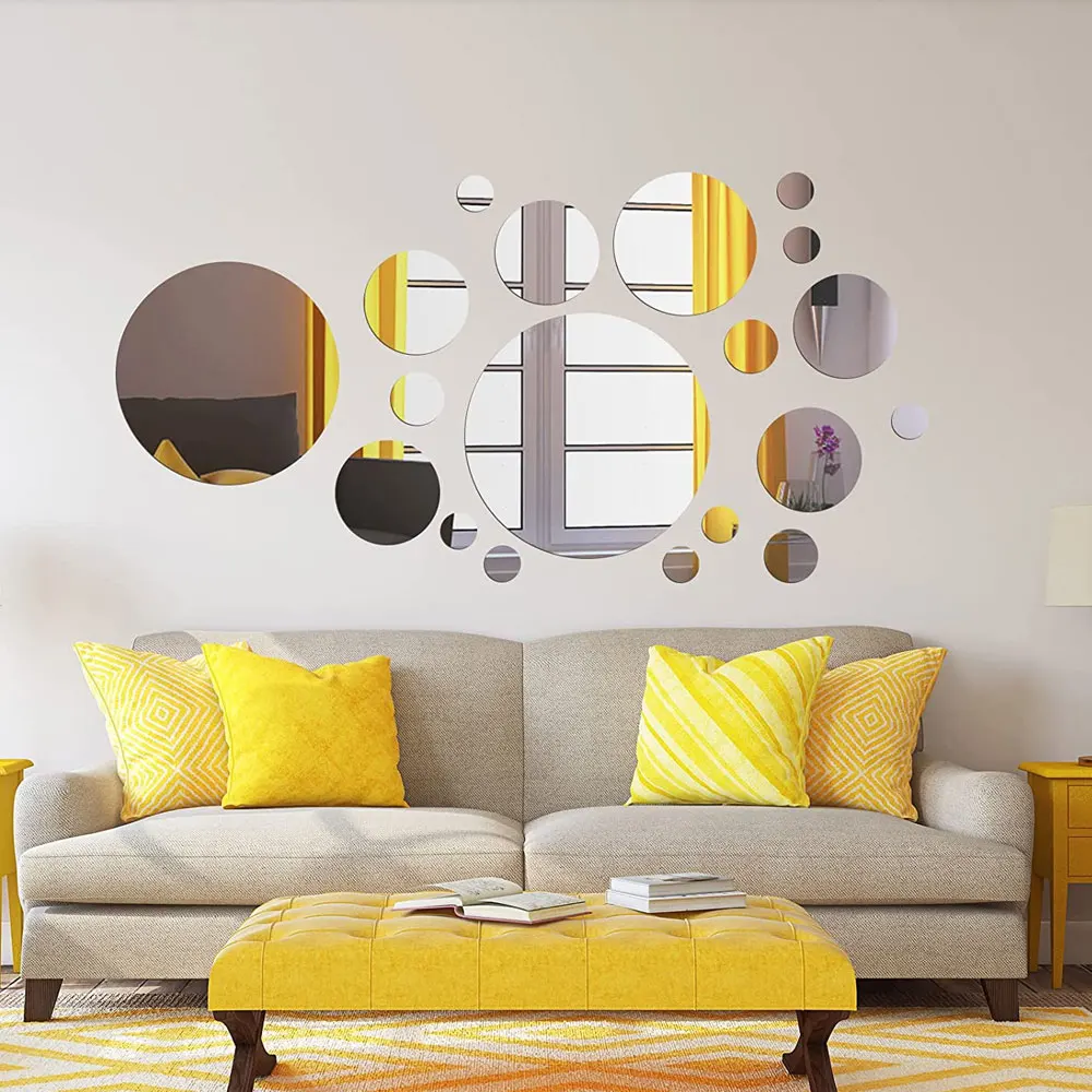 26pcs/set Circle Mirror Tiles Wall Sticker Art Decal Stick On Living Room Background Removable Bedroom Home Decor