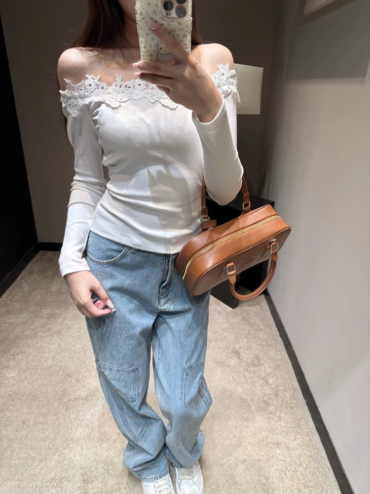 2026ss spring summer luxury new women's lace patchwork high quality t-shirt tops for ladies 2 color