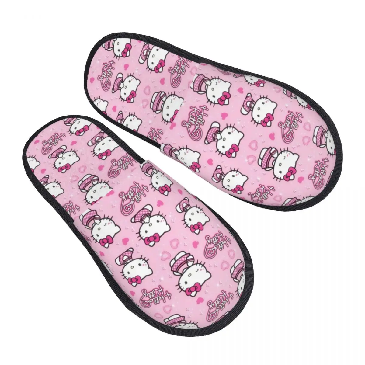 Chinelos de gato de manga Hello Kitty personalizados para mulheres, espuma de memória, sapatos de quarto e casa