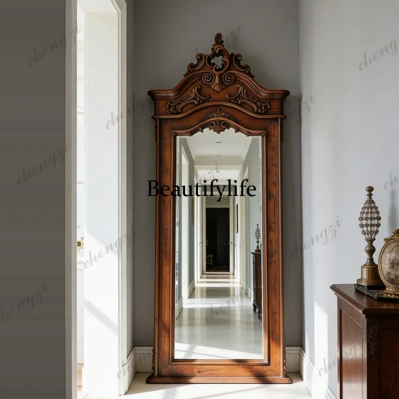 American floor-to-ceiling home retro living room decoration French engraved dressing bedroom wall fitting mirror