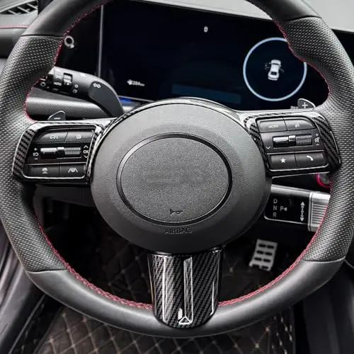 

Carbon Fiber Steering Wheel Trim Cover With Button Panel Guard For 2024 Hyundai Sonata DN8 Model