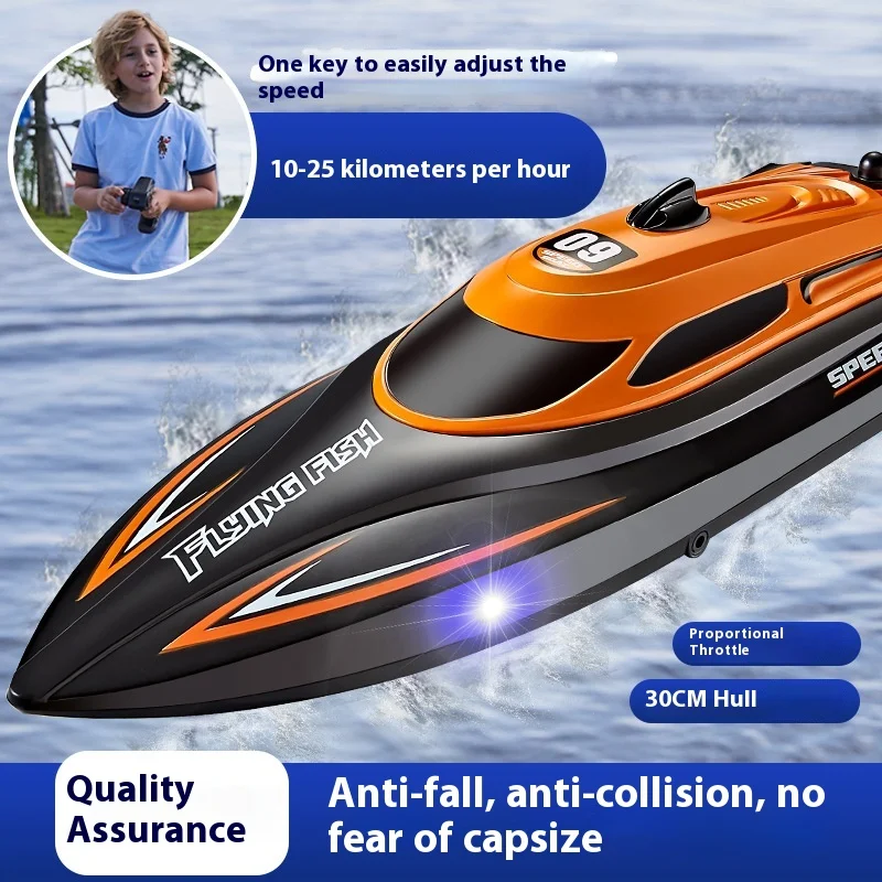 25km/H  2.4G 4CH RC Speed Boat with LED Waterproof High Electric Racing Light Outdoor Lakes Pools Speedboat Toys for Kids Boys