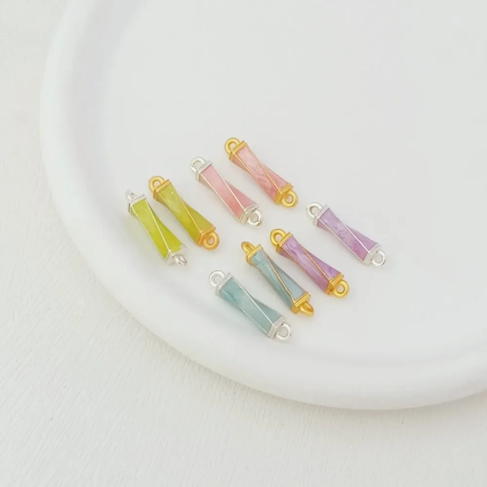 

Silver Ancient Method Gold Wrapped Gold Twisted Pattern Column, Connecting Rod Pendant DIY Handmade Bracelet, Necklace Accessory