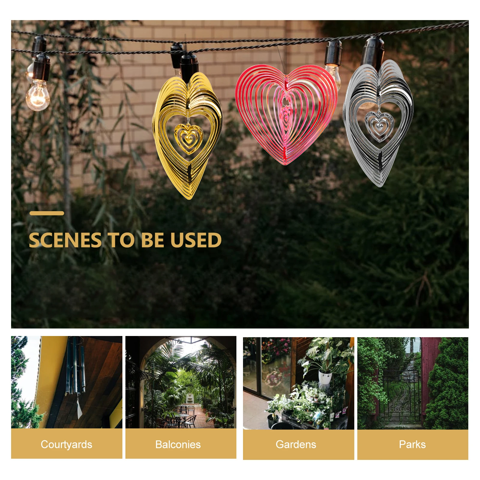 

3 Pcs Heart Shaped Bird Repelling Windmill Reflective Decor Red Gold Silver Outdoor Garden Hanging Farm nament Anti Zone Wind