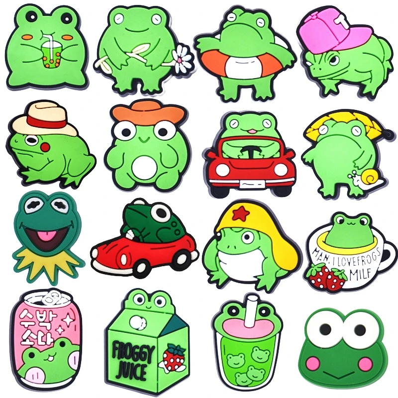 16Pcs Frog Shoe Charms for Croc Clogs Sandals Bracelet Wristband Slippers Water Shoes,Suitable for Decorating Hollow Shoes