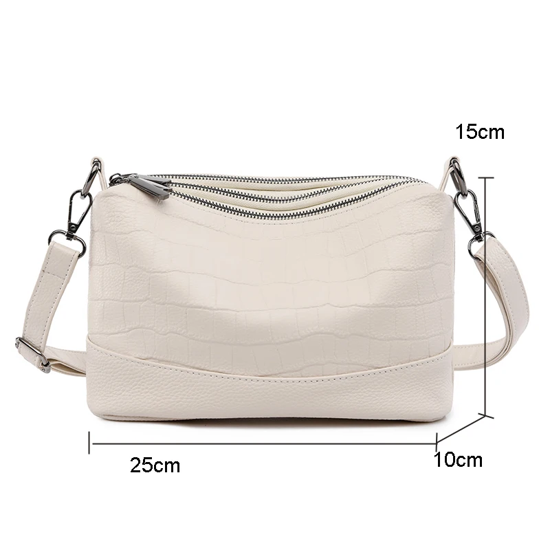 Annmouler New Design Women Shoulder Bag Genuine Leather Crossbody Bag Triple Zipper Messenger Bag Quality Cowhide Leather Purse