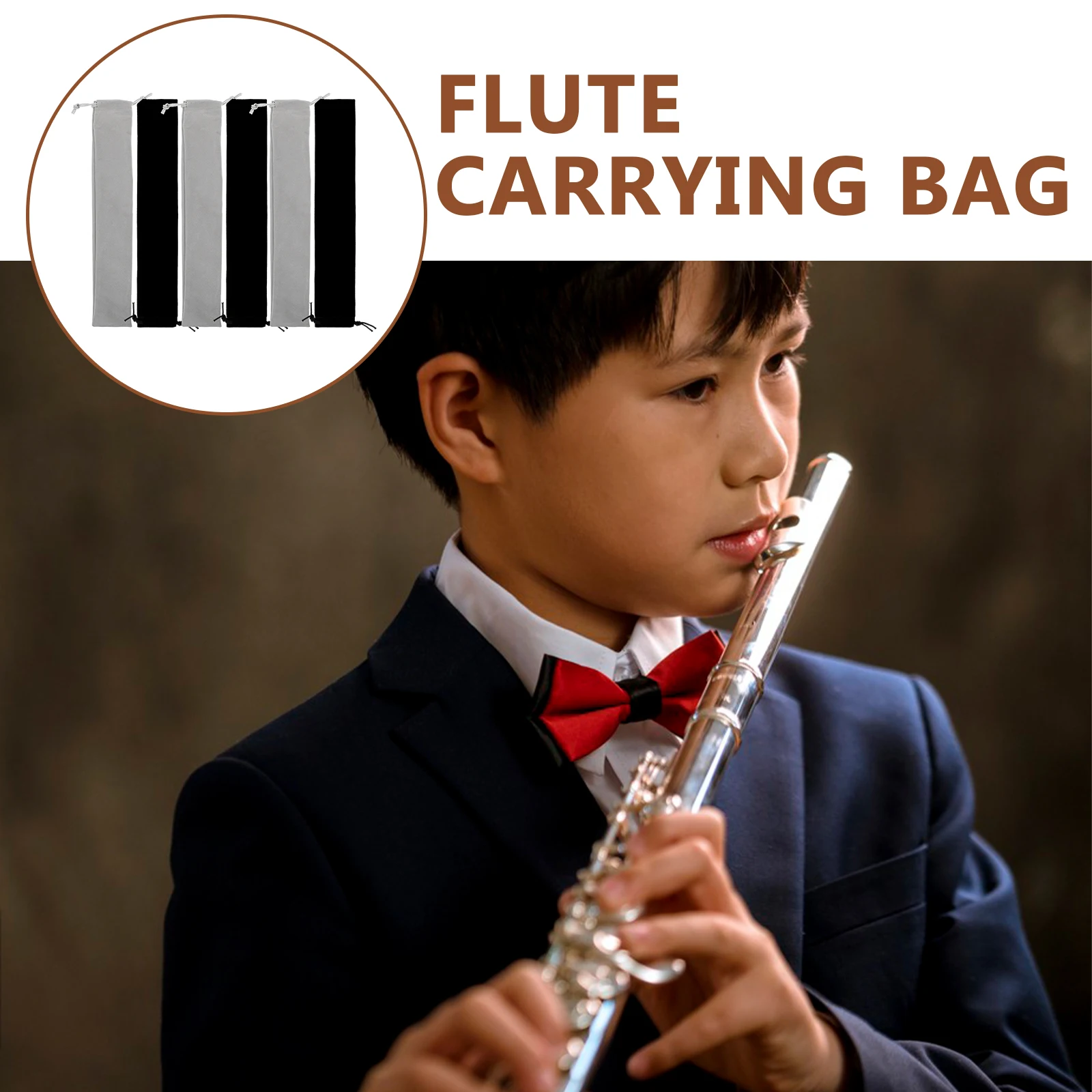

6pcs Recorder Pouch Flute Bag Black Gray 6cmx37cm Drawstring Clarinet Clarinet Organizer Bag Storage Lightweight Portable